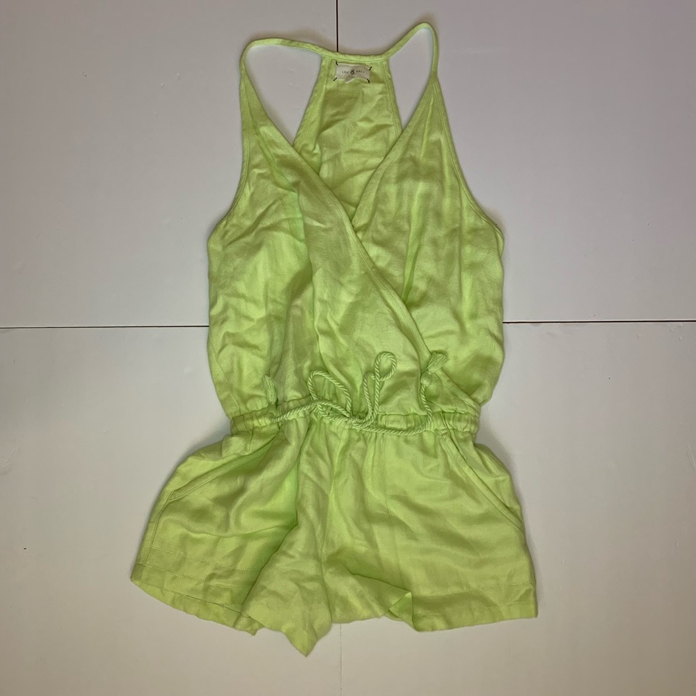 Lou and Grey Green Linen Surplice Cami Romper